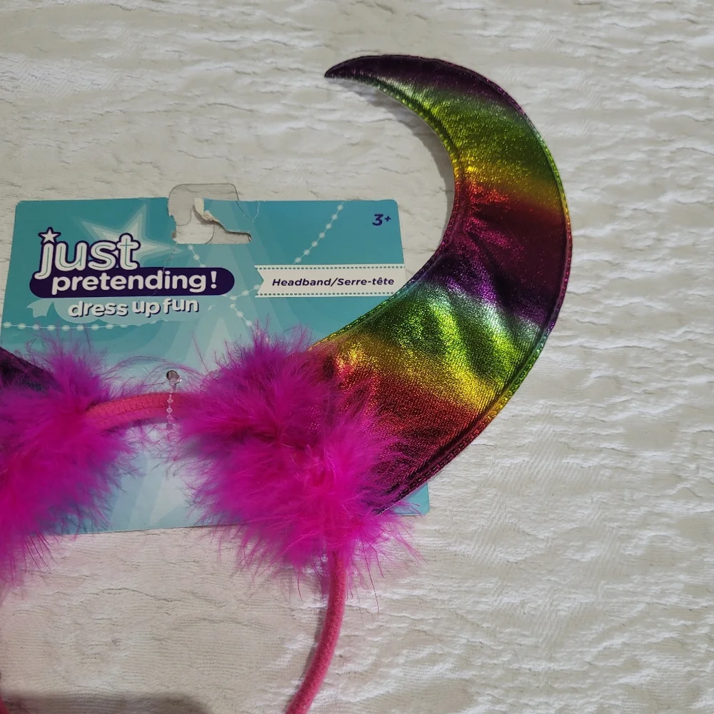 Rainbow Devil Horns Faux Fur Metallic Costume Padded Headband